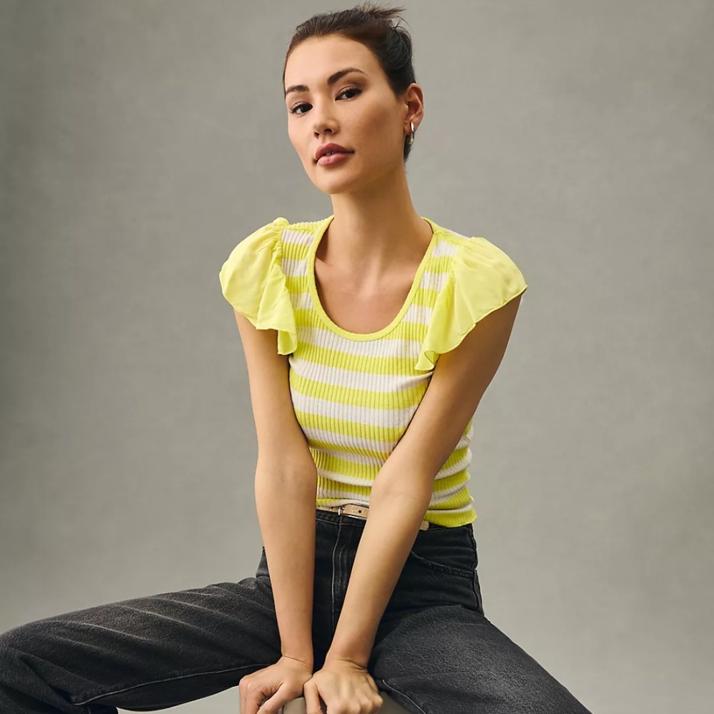 NWT! Anthropologie Striped Flutter Sleeve Top! Size XS!